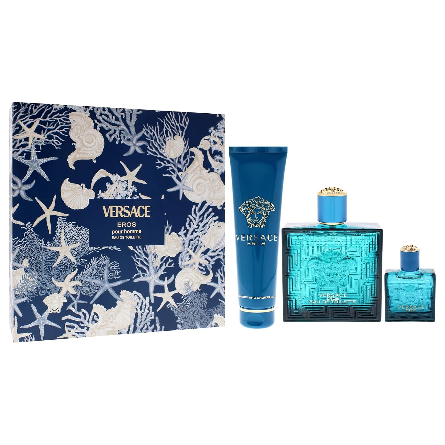 Versace Eros by Versace for Men - 3 Pc Gift Set 3.4oz EDT Spray, 0.17oz EDT Spray Vial (Mini), 5oz Shower Gel - Image 3
