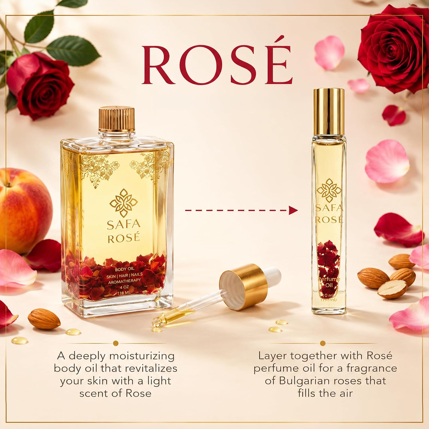 SAFA Rosé Organic Rose Oil Perfume Roller | Bulgarian Damask & Indian Rose Petals | 10 mL Long Lasting Perfume Oil for Women & Men | Non-Toxic, Alcohol-Free & Travel Friendly - Image 5