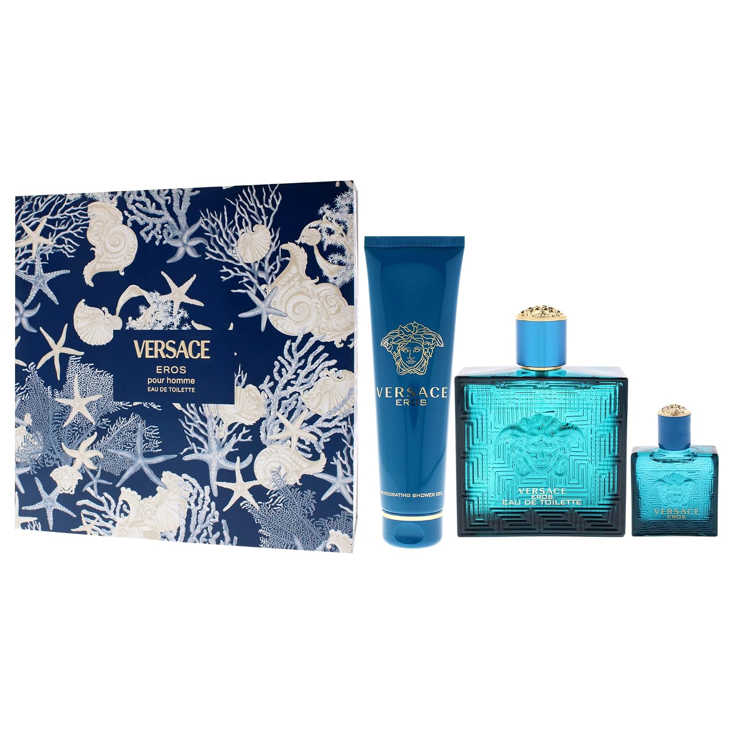 Versace Eros by Versace for Men - 3 Pc Gift Set 3.4oz EDT Spray, 0.17oz EDT Spray Vial (Mini), 5oz Shower Gel - Image 4