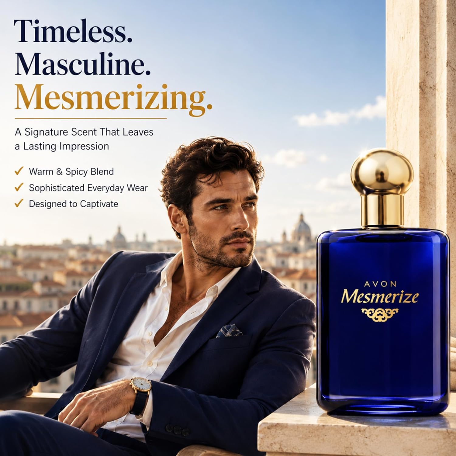 AVON Mesmerize Cologne Spray — Long-Lasting Cologne for Men with Sandalwood & Warm Amber — Classic Signature Mens Cologne, Perfume for Men, Everyday Wear & Gifting, 3.4 fl oz Travel Size - Image 2