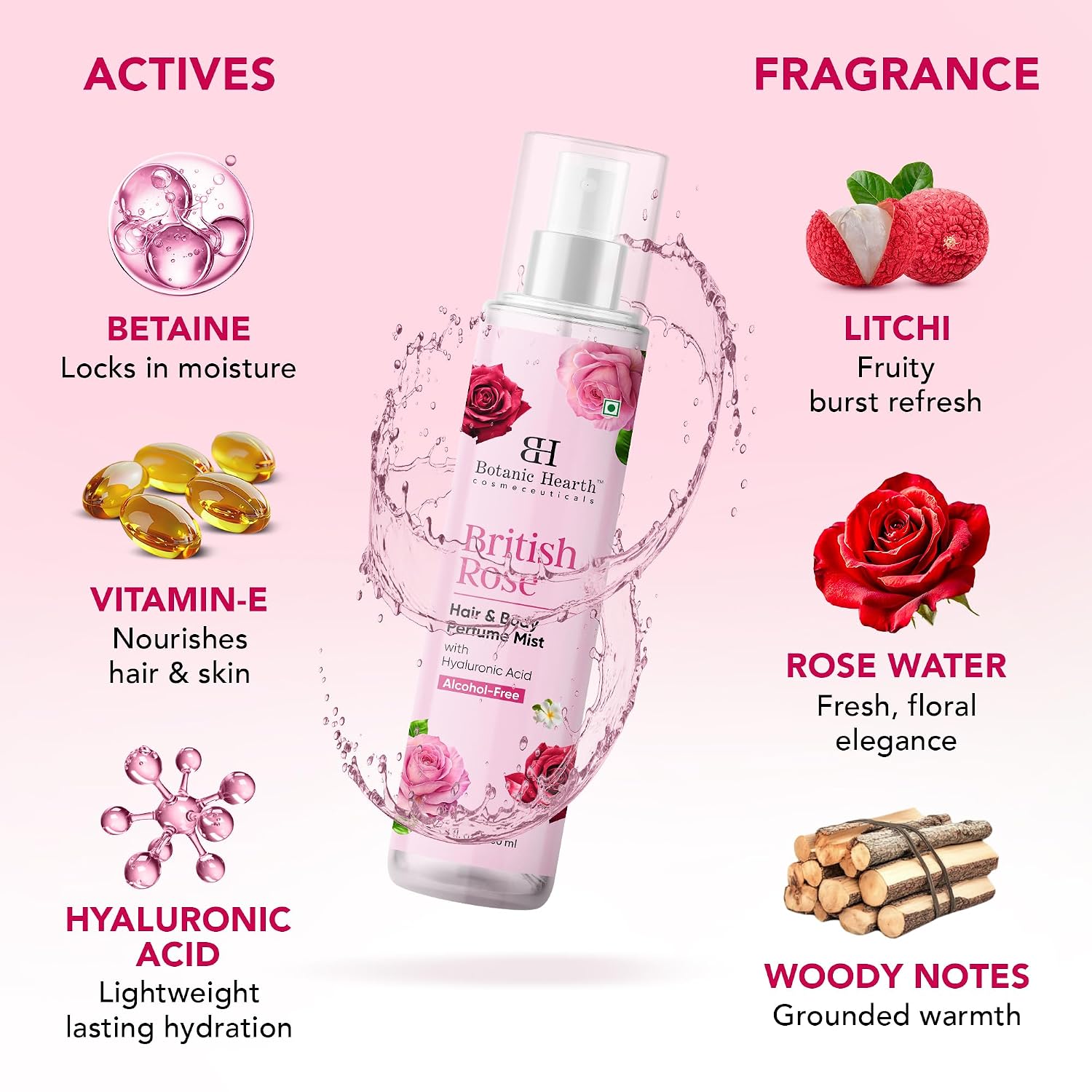 Botanic Hearth British Rose Hair Perfume & Body Mist, Long-Lasting Hair Deodorizer, Body Scent for Women & Men, Alcohol-Free Clean Fragrance Hair Spray For Everyday Wear, All Day Freshness, 3.4 Fl Oz - Image 5