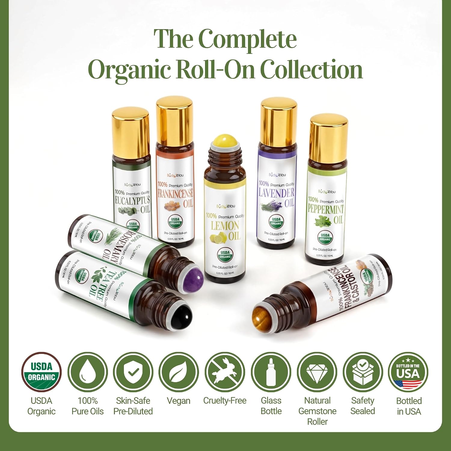 Peppermint Essential Oil Roll On for Nausea Relief Morning Sickness Pregnancy - 100% Pure USDA Organic MCT Coconut Oil - Headache Migraine Pregnant Women Safe Cooling - Gemstone Roller 10ml Travel - Image 8
