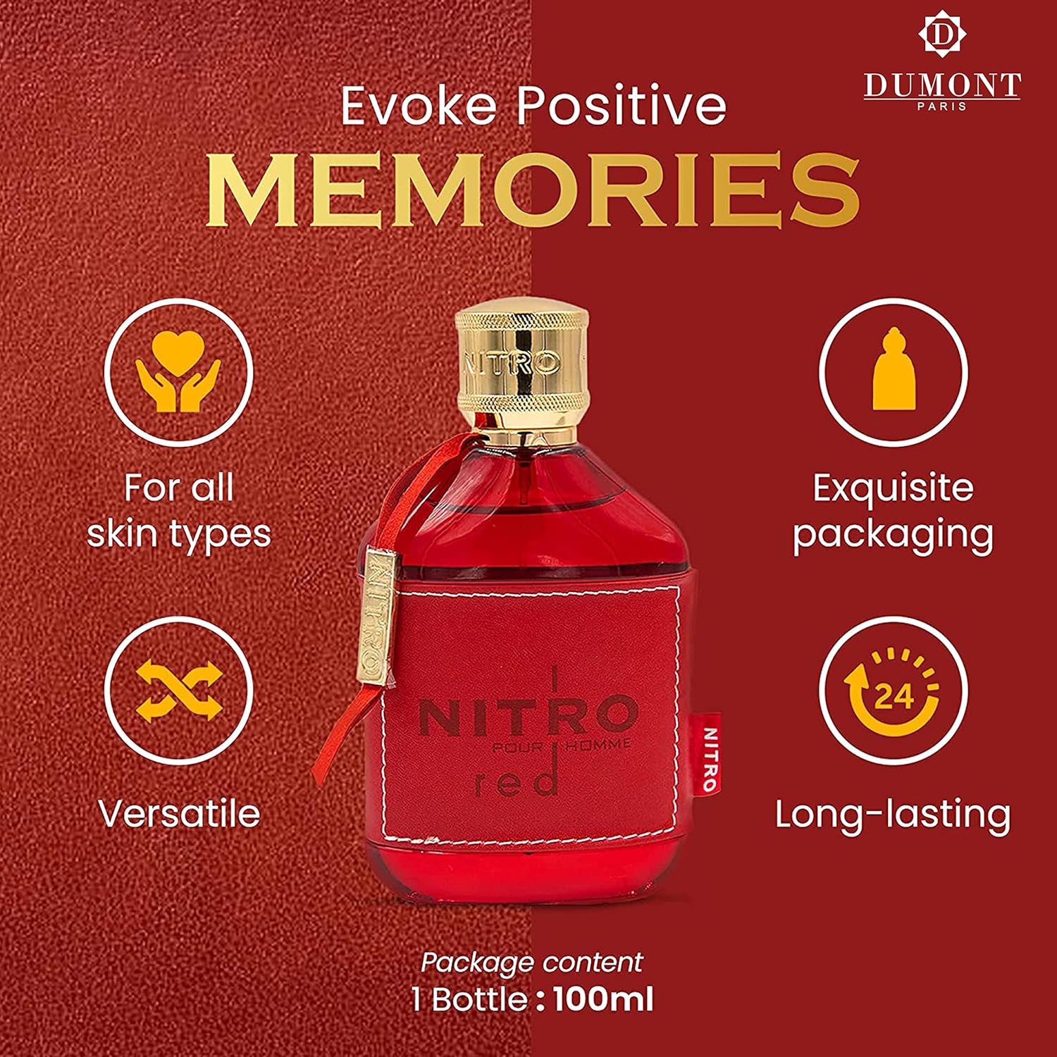 Dumont Nitro Red 3.4 Fl Oz Eau De Parfum for Men – Rich Fruity Woody Floral Fragrance – Luxurious Long Lasting Scent - Image 3