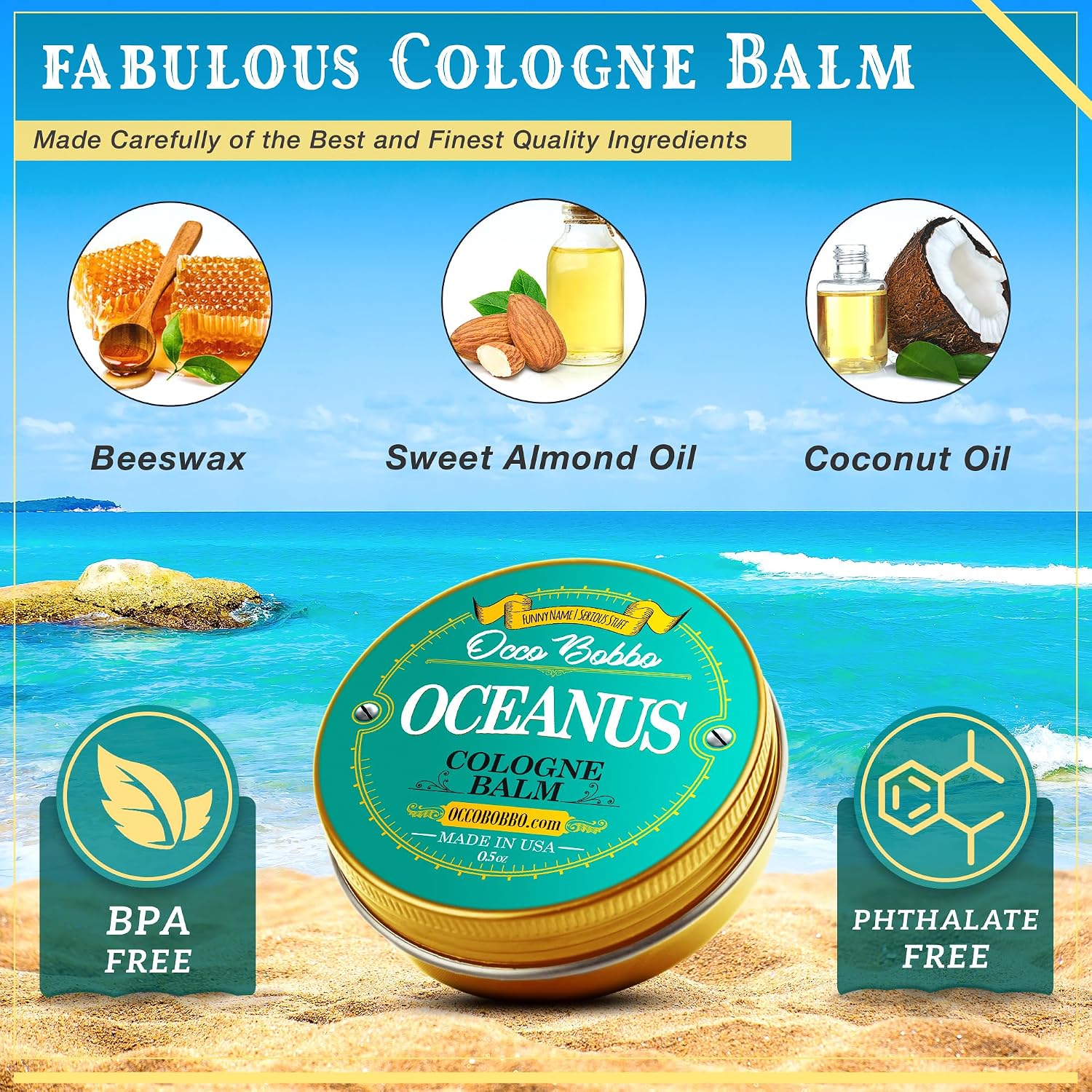 Handy Hound Occo Bobbo - Oceanus Solid Cologne Men - Made In the USA - A Clean Masculine Scent - All Natural Ingredients - .5 oz - Image 4