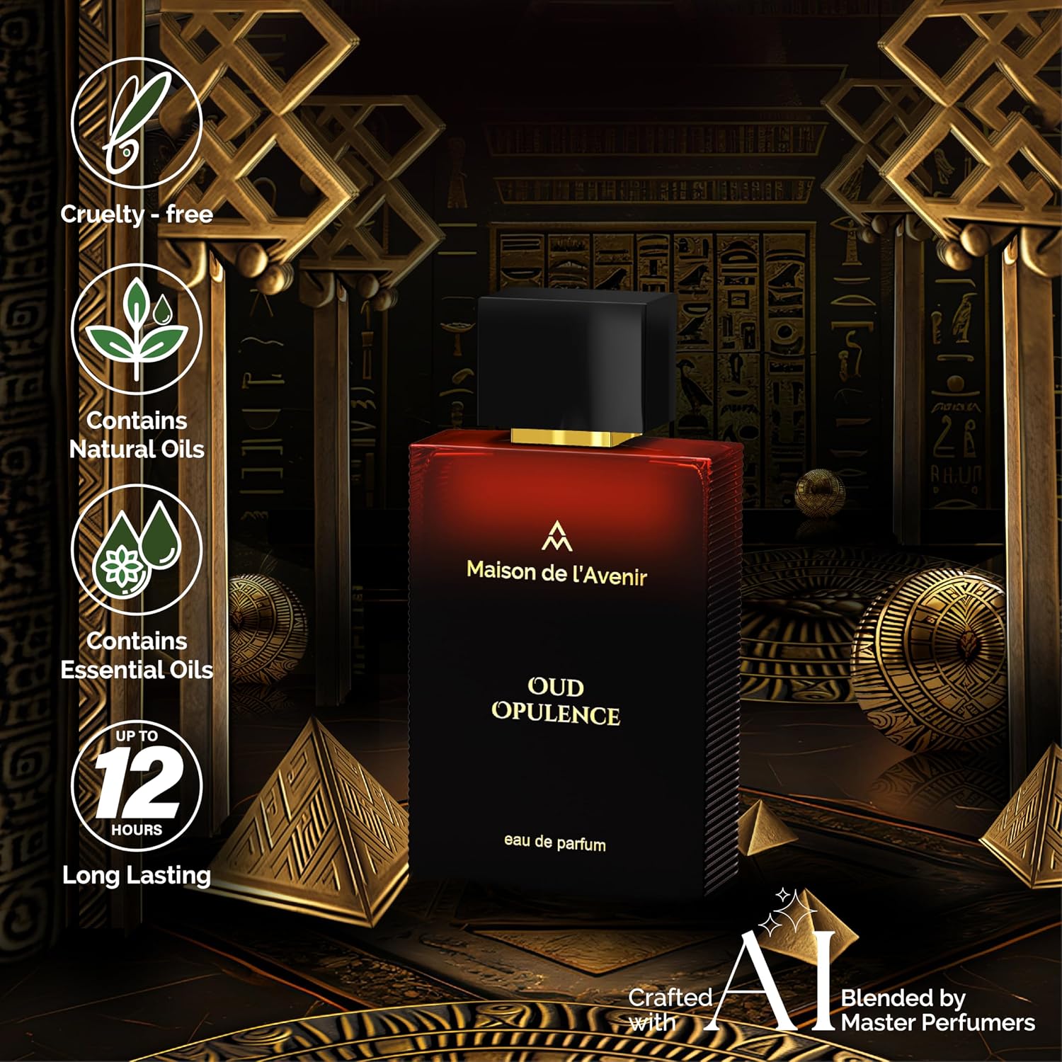 Maison de l'Avenir Oud Opulence | Luxurious Fragrance | Unisex Cologne & Perfume | Natural & Essential Oils | Eau de Parfum (24 Hours) | Made in UAE | 100ml / 3.4 fl. oz | Oud Perfume - Image 3